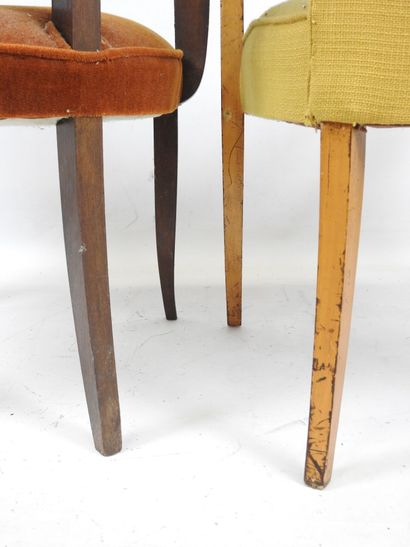 Two bridge CHAIRS with curved arms and seat...