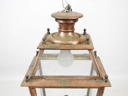 Léon LUCHAIRE: Lantern in copper and glass....