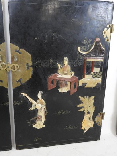 CHINA: Two pairs of lacquer and hardstone...