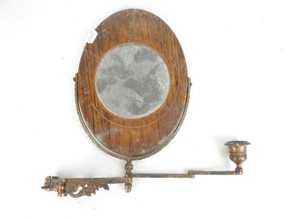 TWO double wooden mirrors resting on an articulated...