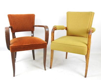 Two bridge CHAIRS with curved arms and seat...