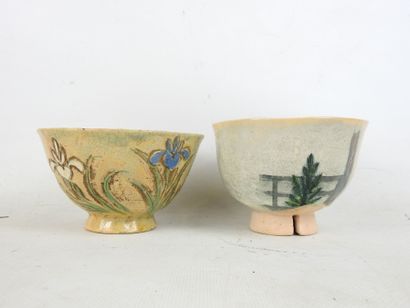 CHINA: Two beige cracked porcelain pedestal...