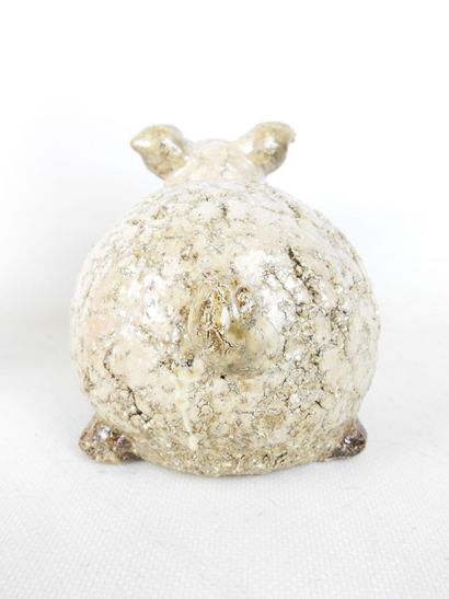 ATHEZZA: Pig in beige and gray crackle ceramic....