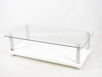 Rectangular LOW TABLE in white lacquer, chromed...