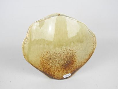 Beige glazed ceramic lens vase. H: 18 - L:...
