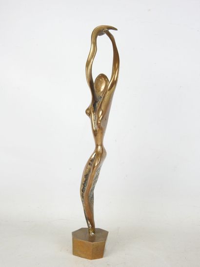 J.P. RAMEL : Female nude, bronze with gilded...