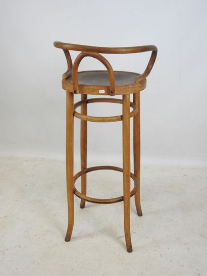 FISCHEL: Wooden bar stool. Label on reverse....