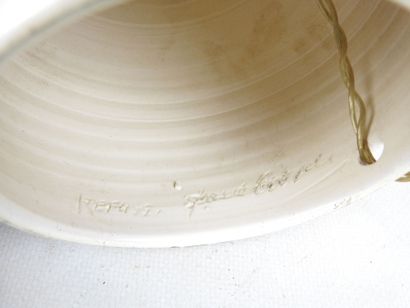 Coloquinte-shaped beige ceramic LAMP. Signed...