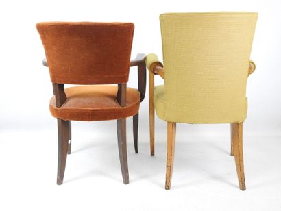Two bridge CHAIRS with curved arms and seat...
