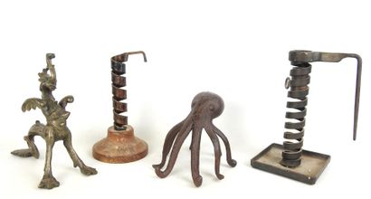Two wrought-iron spiral BOUGEOIRS, one with...