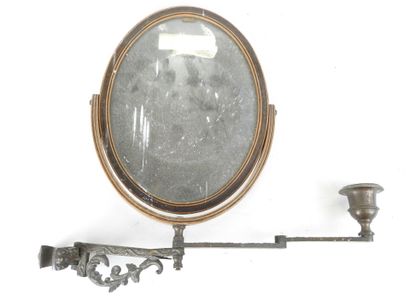 TWO double wooden mirrors resting on an articulated...