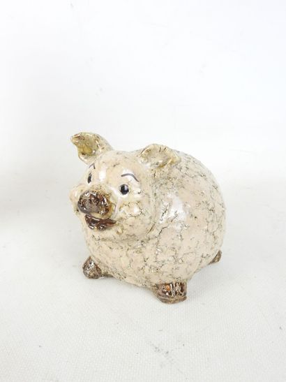 ATHEZZA: Pig in beige and gray crackle ceramic....