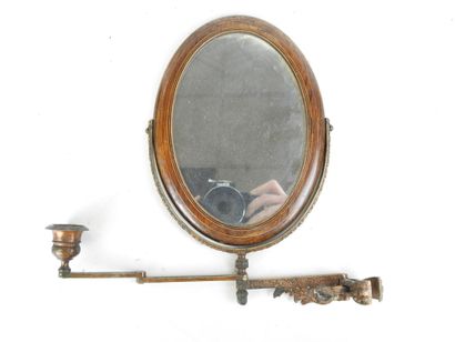 TWO double wooden mirrors resting on an articulated...