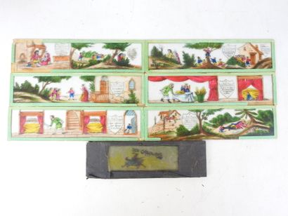 Six glass PLATES telling the story of Tom...