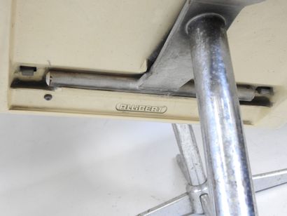 ALLIBERT: Four cream ABS chairs on chrome-plated...