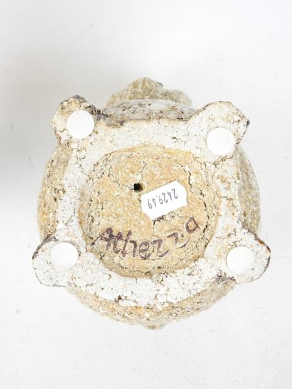 ATHEZZA: Pig in beige and gray crackle ceramic....