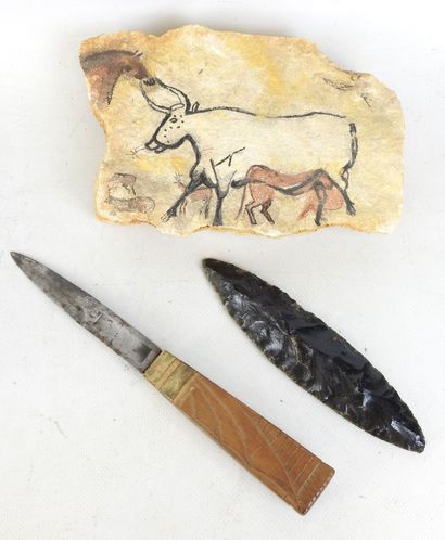 Painting on STONE depicting a buffalo in...