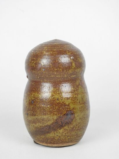 Owl-shaped PHOTOPHORE in brown glazed stoneware....