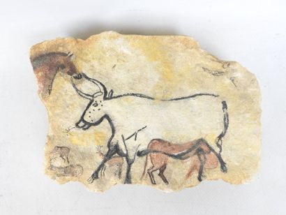 Painting on STONE depicting a buffalo in...