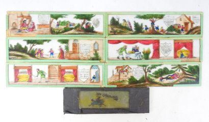 Six glass PLATES telling the story of Tom...