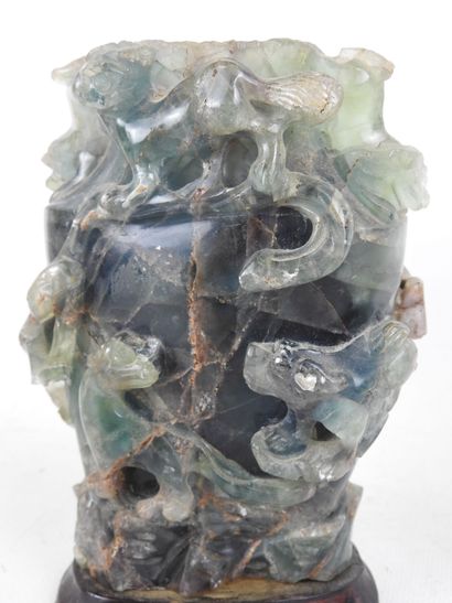 CHINA: Blue hardstone vase decorated with...