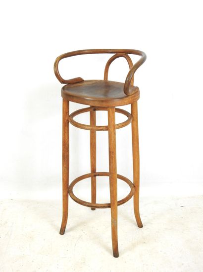 FISCHEL: Wooden bar stool. Label on reverse....