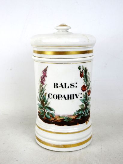 PHARMACY POT in porcelain of Paris with floral...