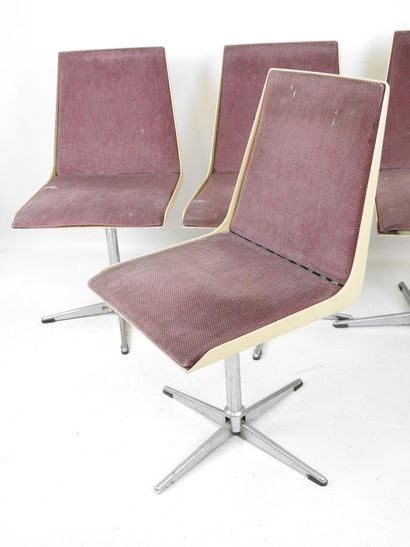 ALLIBERT: Four cream ABS chairs on chrome-plated...