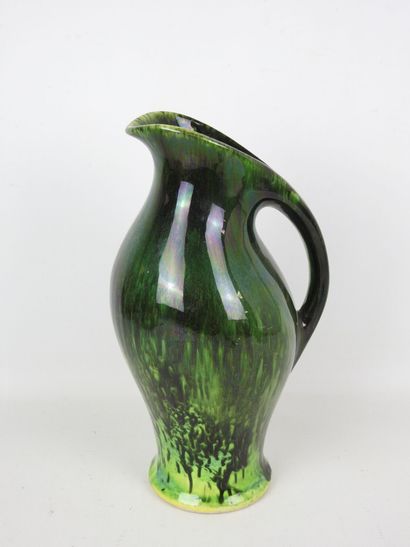 Glazed ceramic PICHET with green and yellow...