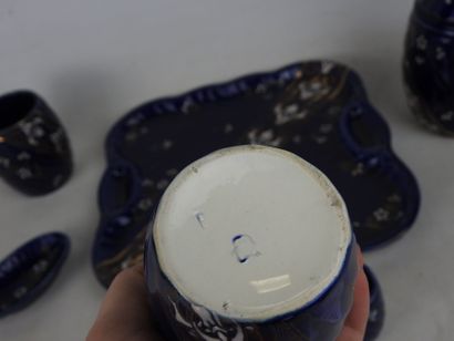 SARREGUEMINES: Smoker's set in blue earthenware...