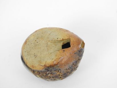 LA BORNE: Blue and brown enameled stoneware...