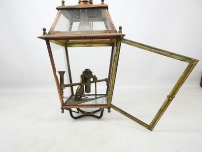 Léon LUCHAIRE: Lantern in copper and glass....