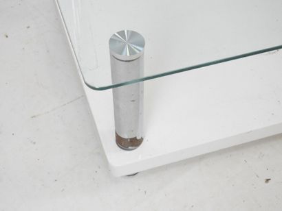 Rectangular LOW TABLE in white lacquer, chromed...