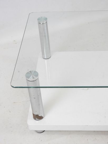Rectangular LOW TABLE in white lacquer, chromed...