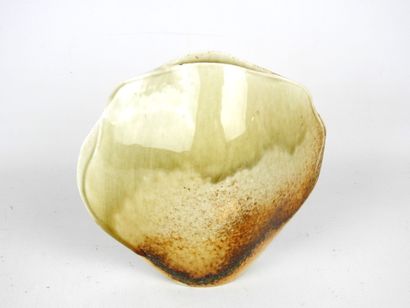Beige glazed ceramic lens vase. H: 18 - L:...