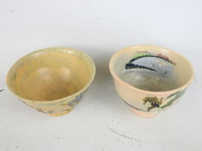 CHINA: Two beige cracked porcelain pedestal...