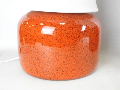 PAIR OF LAMPS in orange ceramic with black...