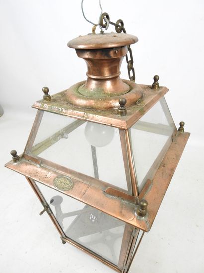 Léon LUCHAIRE: Lantern in copper and glass....