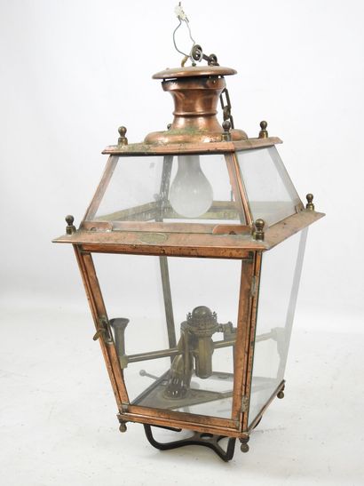 Léon LUCHAIRE: Lantern in copper and glass....