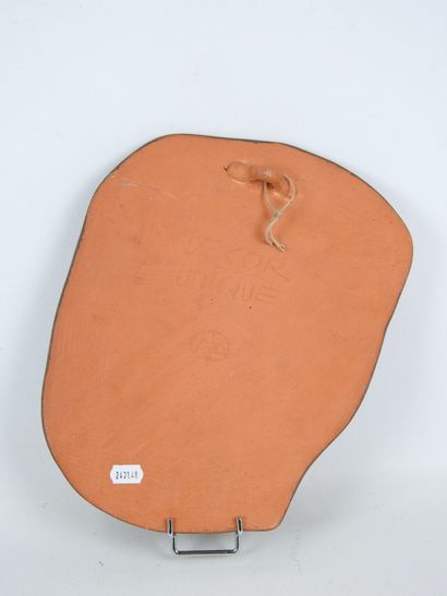 Free-form enameled clay PLAQUE with incised...