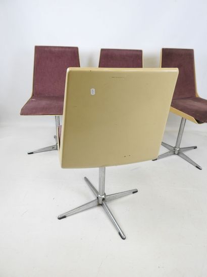ALLIBERT: Four cream ABS chairs on chrome-plated...