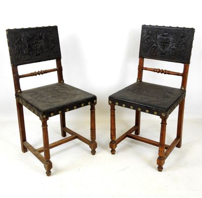 Pair of Henri II style chairs in wood and...