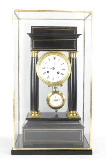 Black lacquered wood and gilt brass portico...