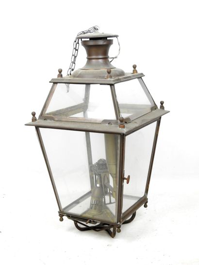 Léon LUCHAIRE: Lantern in copper and glass....