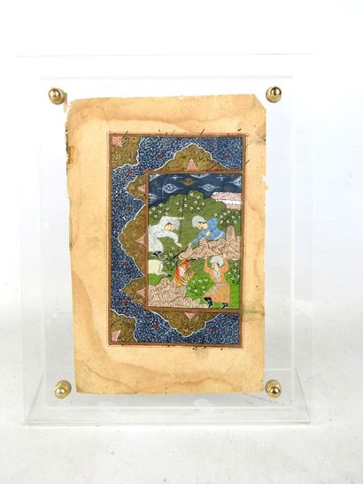 INDIA: Illuminated folio depicting a tiger...