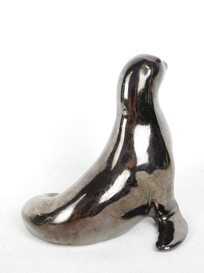 Earthenware OTARIE with lead slip. H. 13...