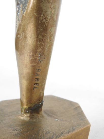 J.P. RAMEL : Female nude, bronze with gilded...