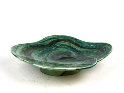 CUP on foot in green ceramic imitating malachite....