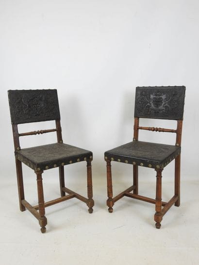 Pair of Henri II style chairs in wood and...