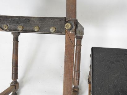 Pair of Henri II style chairs in wood and...